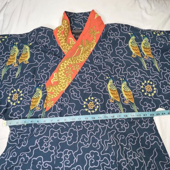 J Peterman Company Imperial Dragon Kimono Dress Faux Wrap Cotton Blue Print S/M - Picture 6 of 13